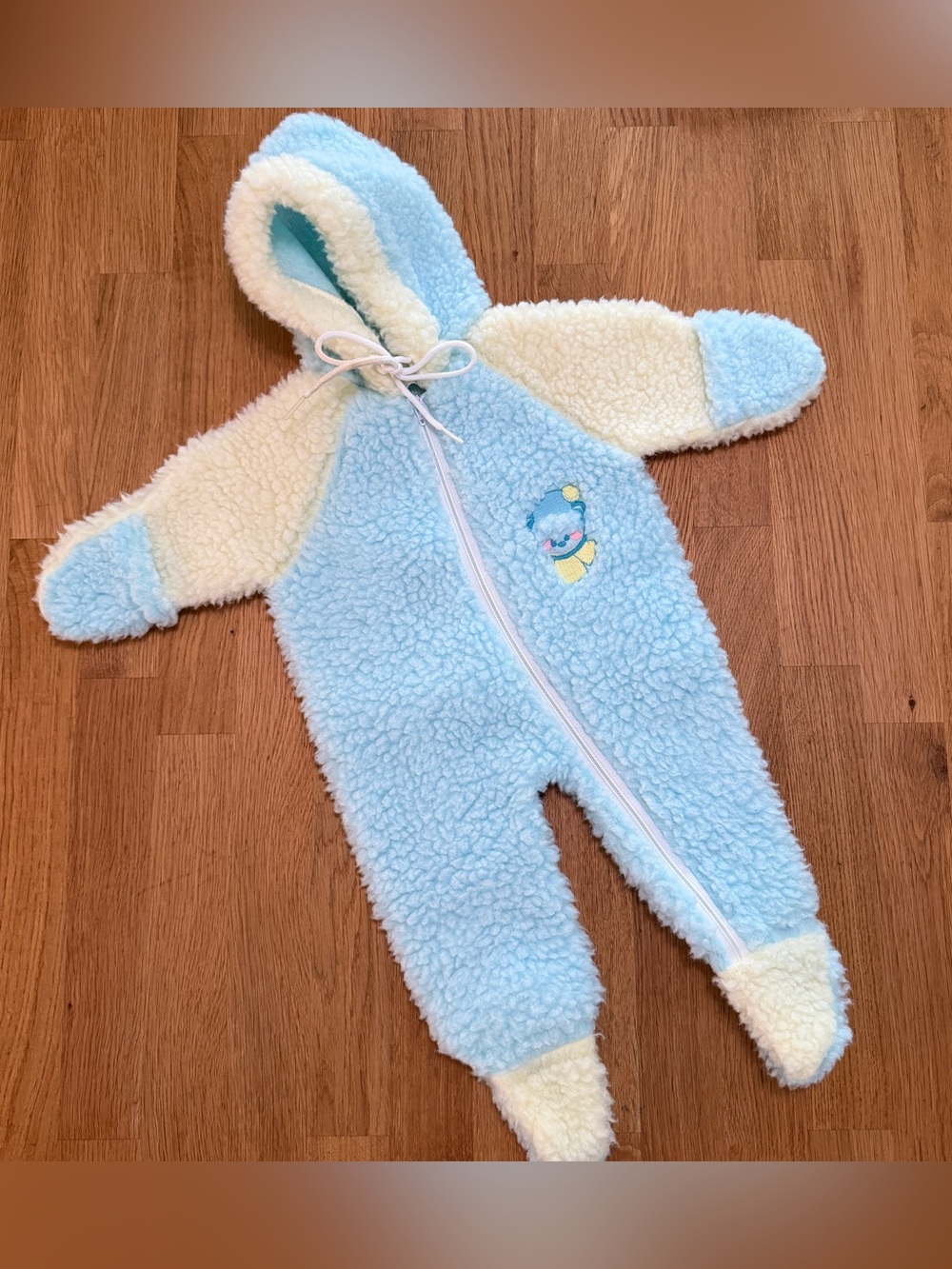 Vintage Cuddle Time 0-3 MONTHS Hooded Fleece One Piece Jumpsuit USA Made